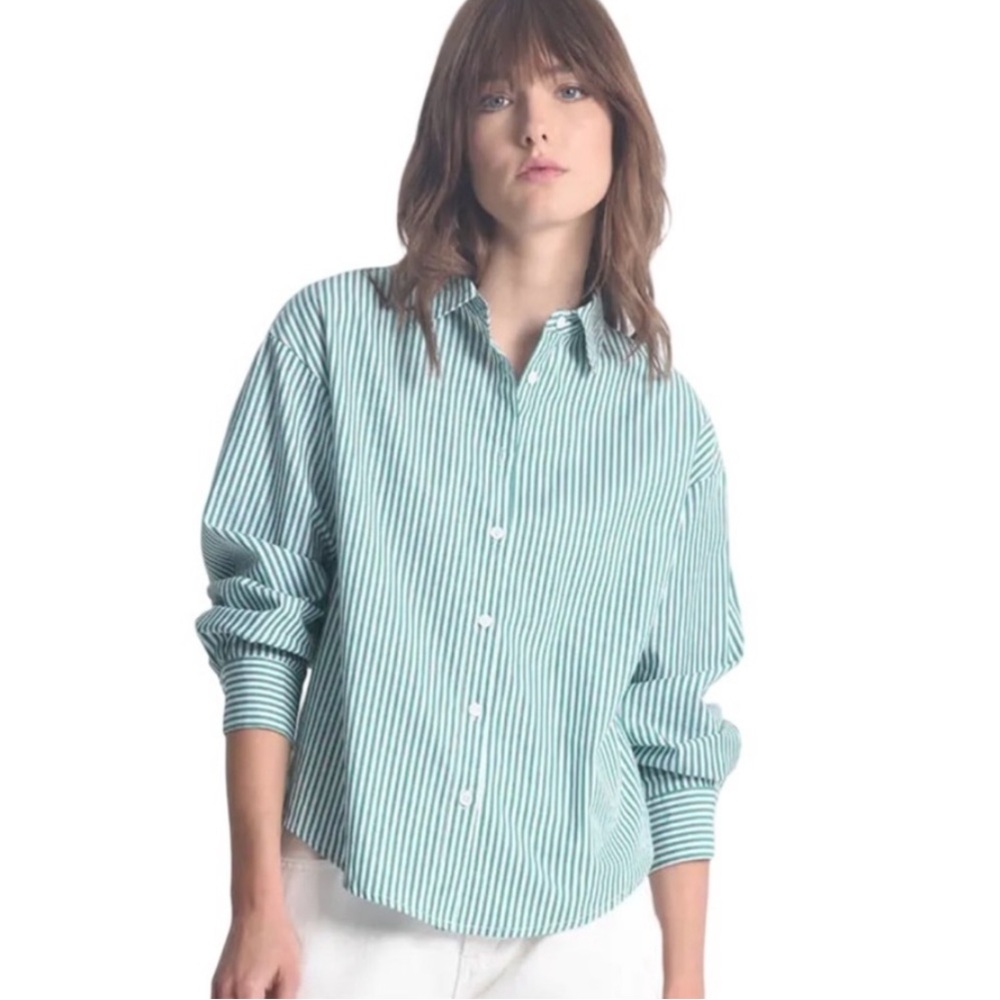 Molly Bracken Green Striped Button Down Shirt